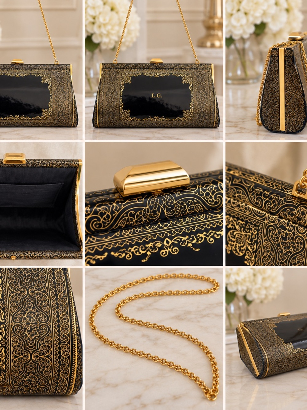 Black & Gold Ornate Evening Clutch